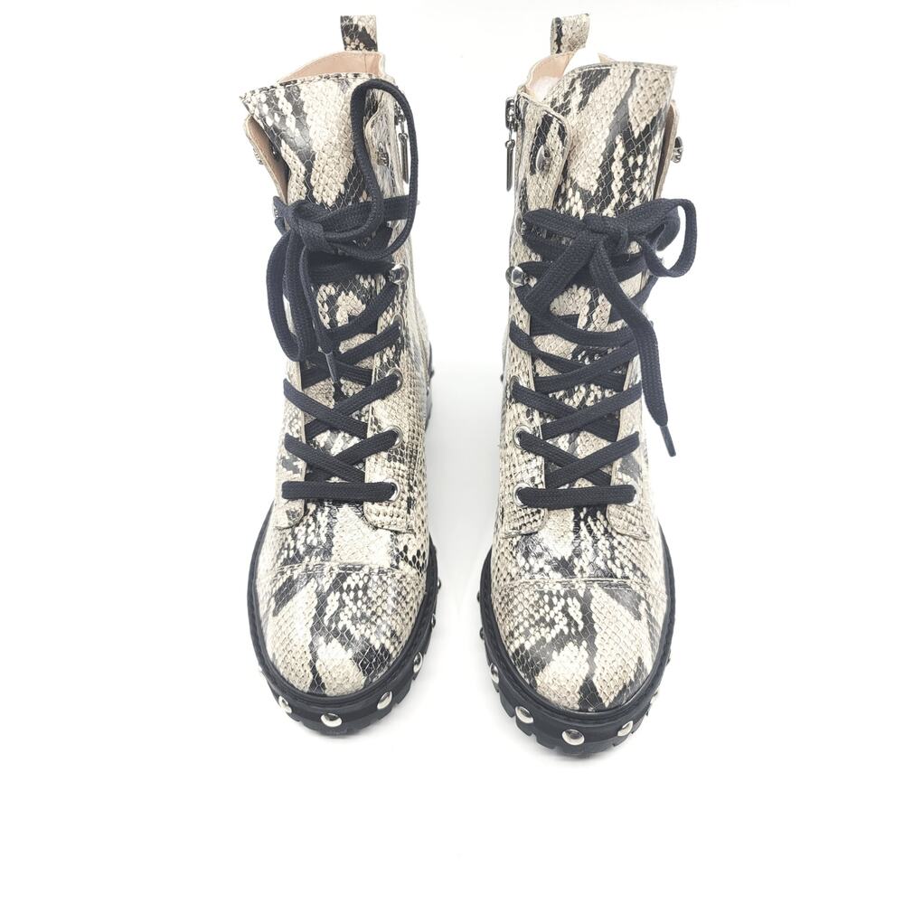 Schutz Studded Snake-Print Leather Combat Boots - NEW 6.5 - Picture 4 of 11